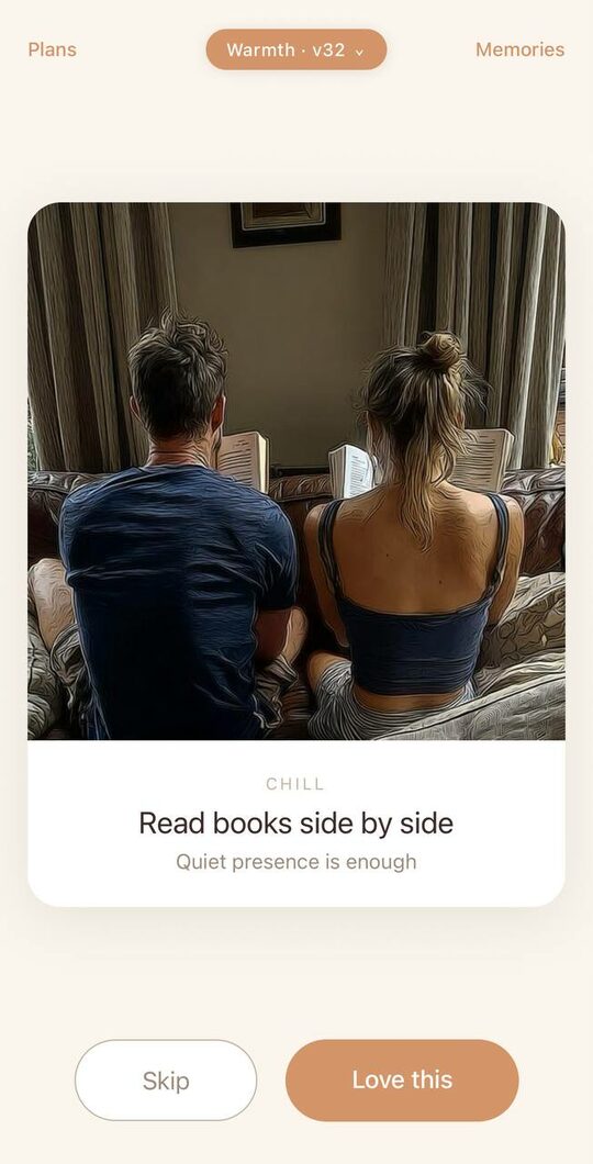 Swipe deck with a date idea card